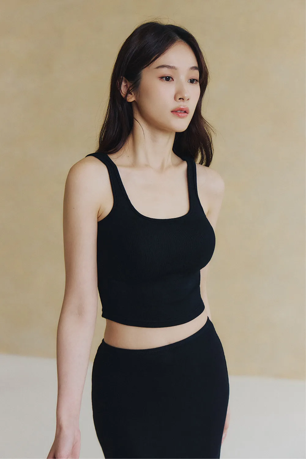 一見鍾情羅紋方領 BraTop<br>Elegant Rib Knit Wide Strap Bra Top