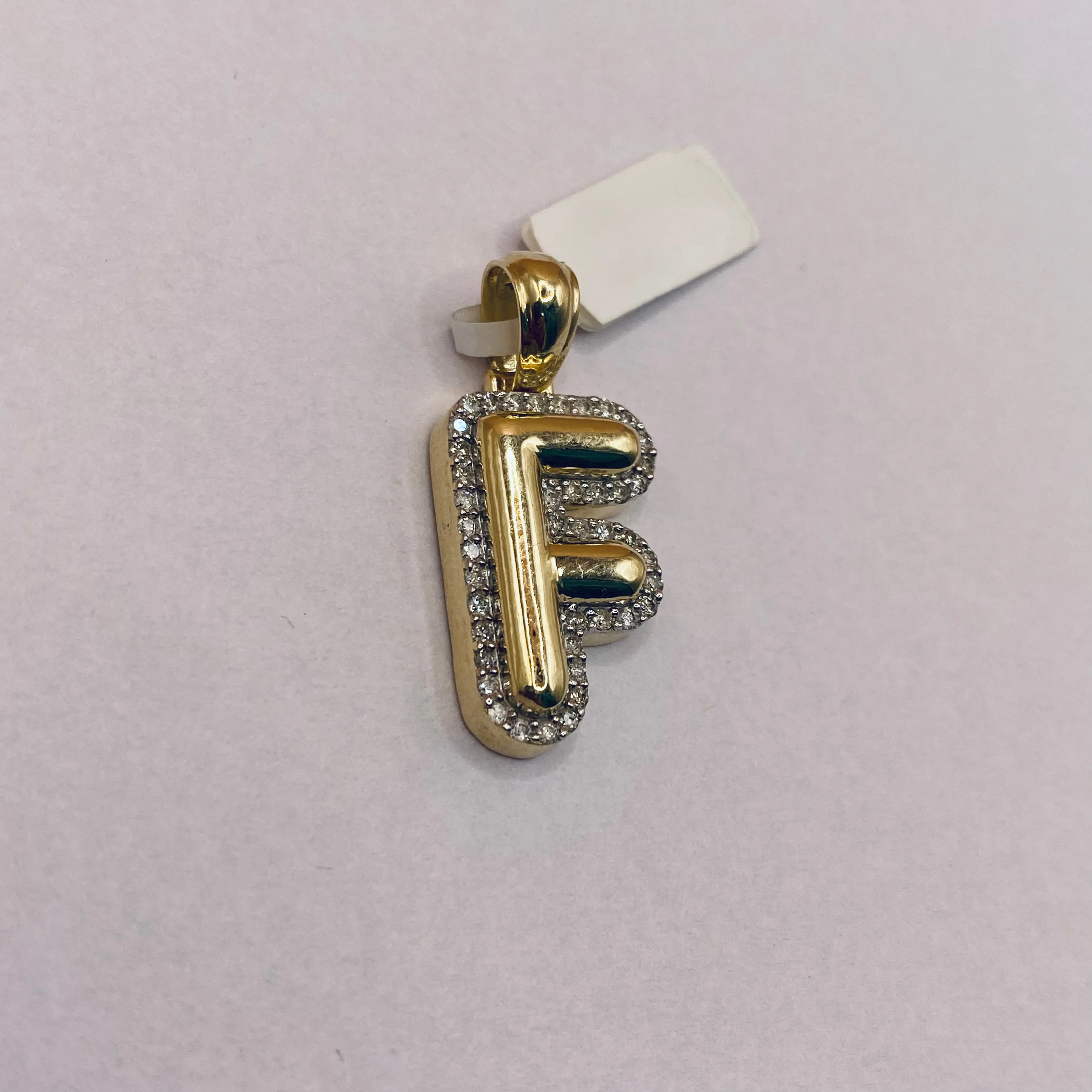 10K Yellow Gold Diamond Letter F Pendant / 4.4gr
