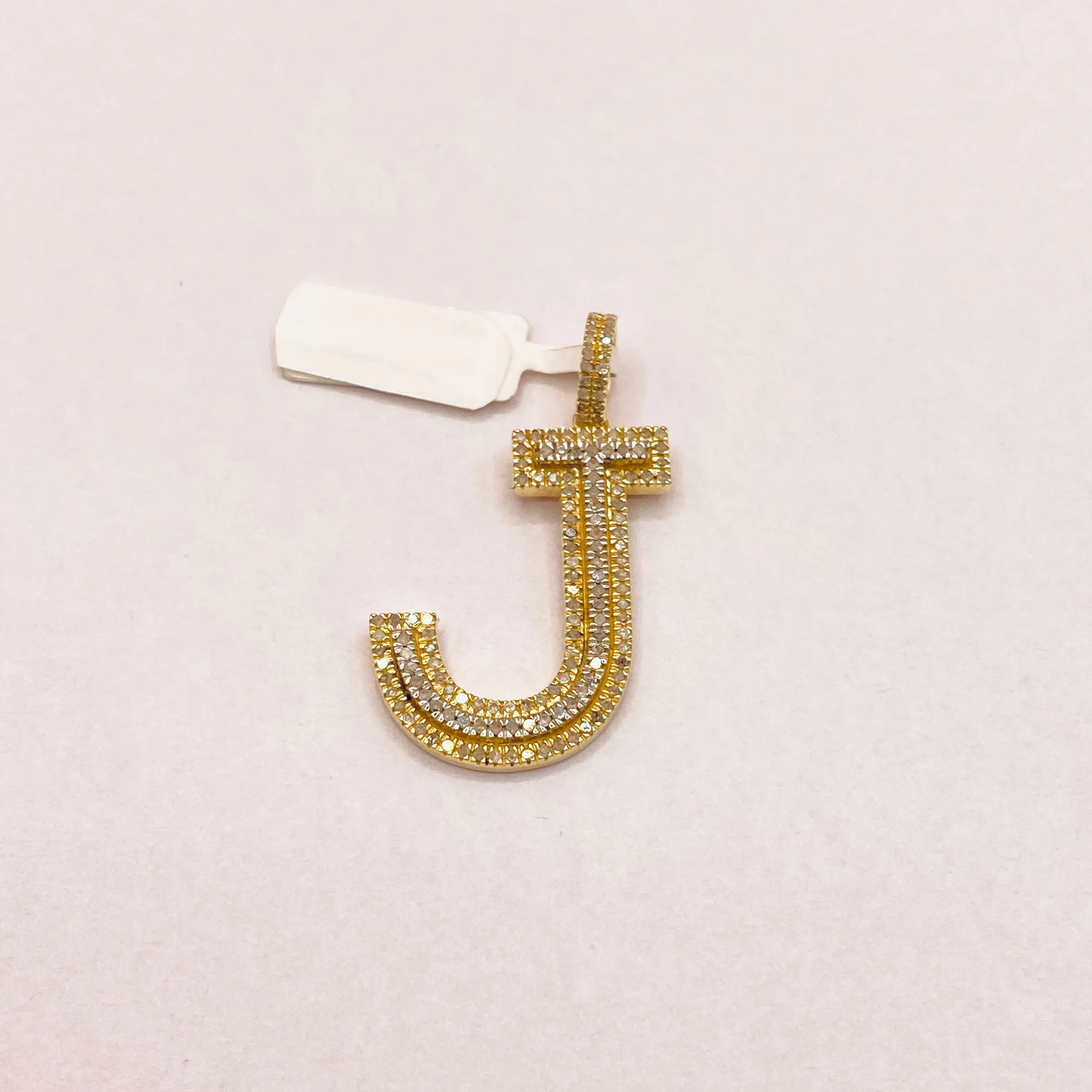 10K Yellow Gold Diamond Letter J Pendant / 3.6gr