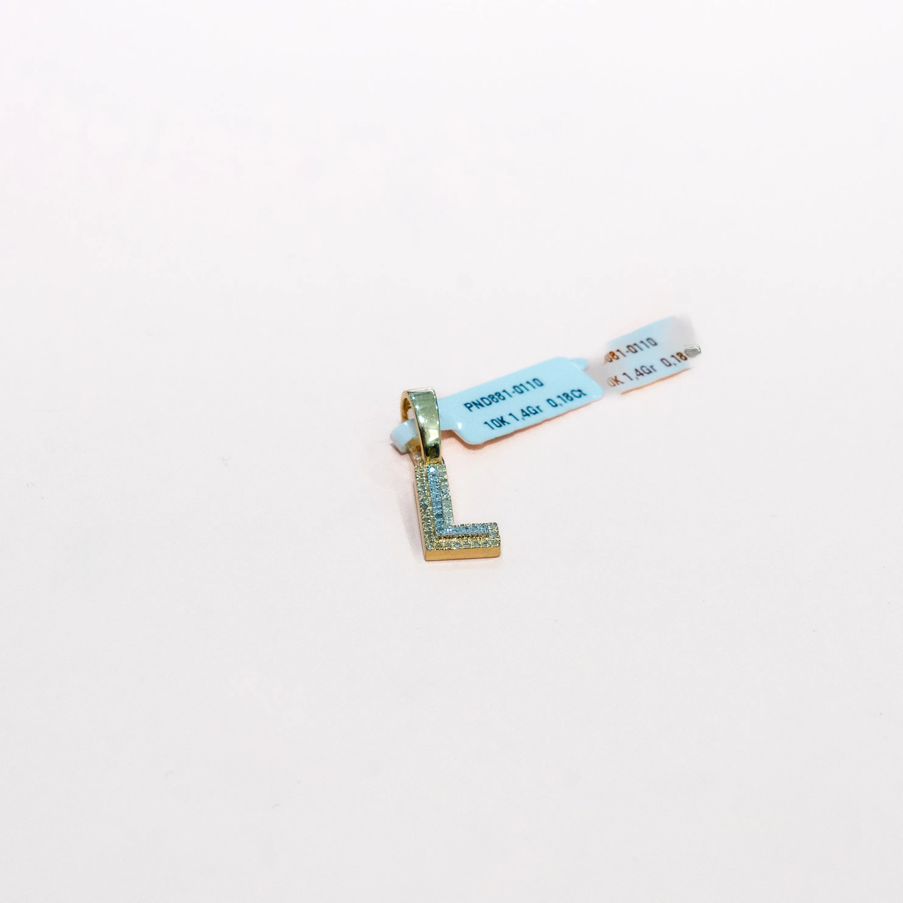 10K Yellow Gold Letter L Pendant With Diamond 0.18Ct / 1.4gr