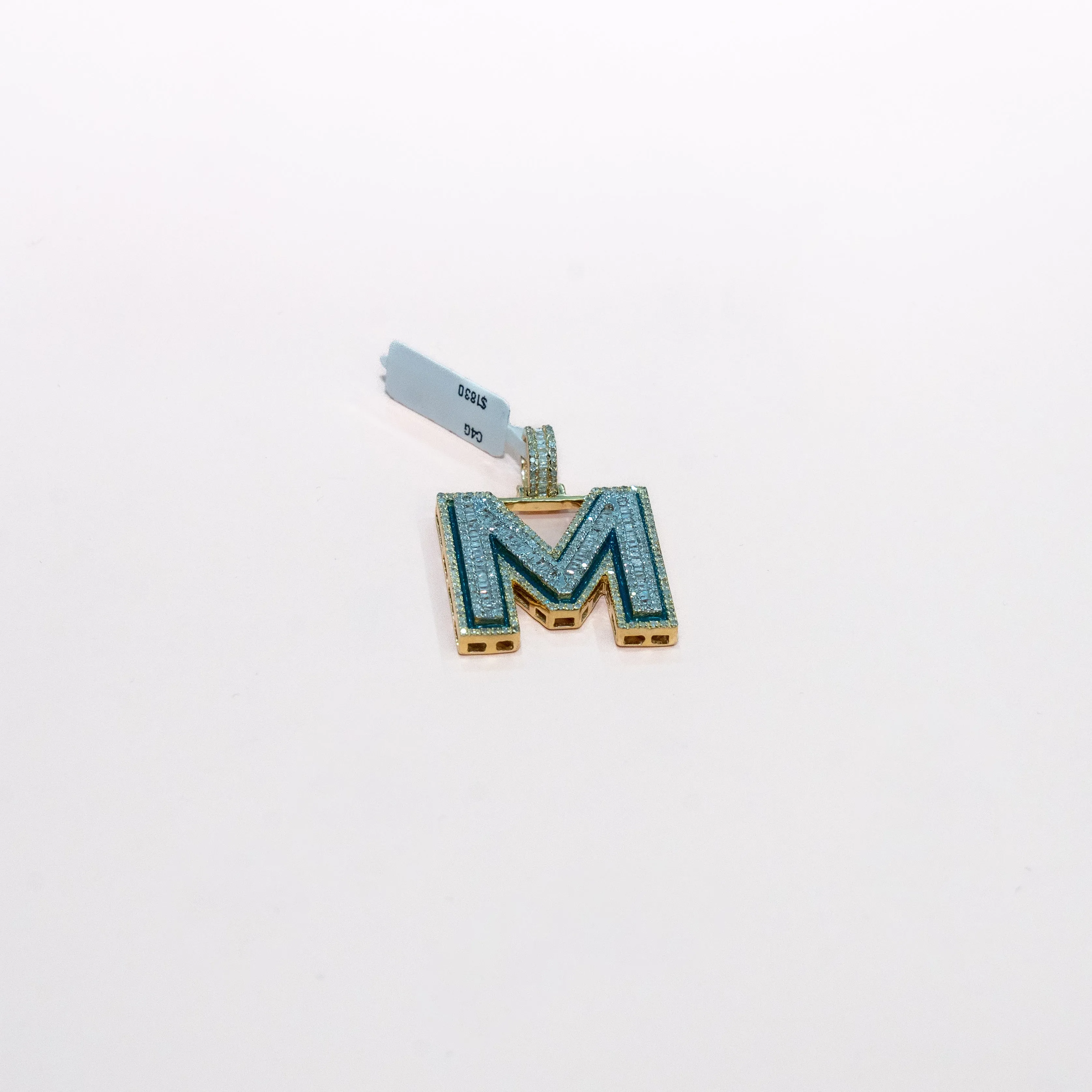10K Yellow Gold Letter M Pendant With Diamond 1.56Ct / 8.7gr