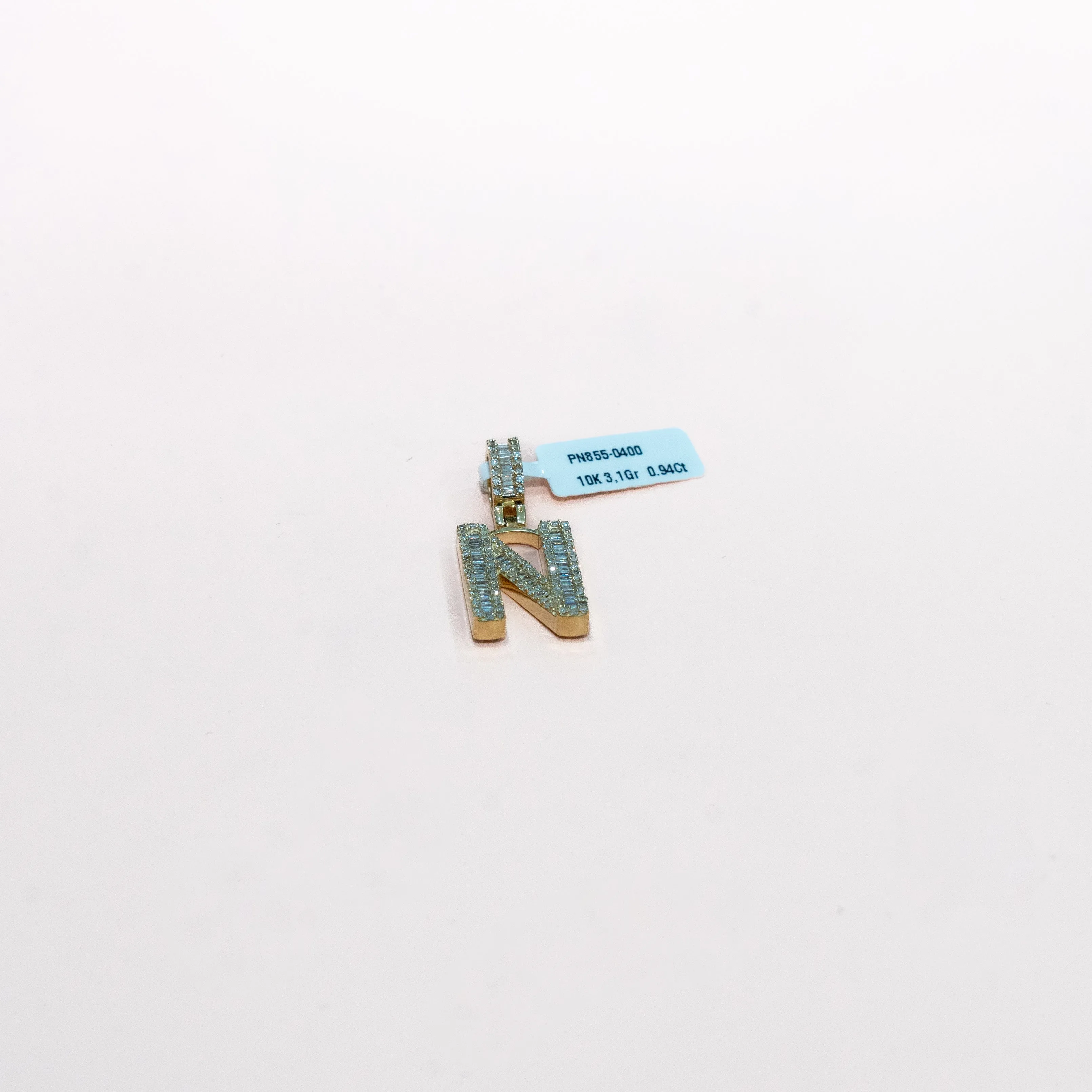10K Yellow Gold Letter N Pendant With Diamond 0.94Ct / 3.1gr