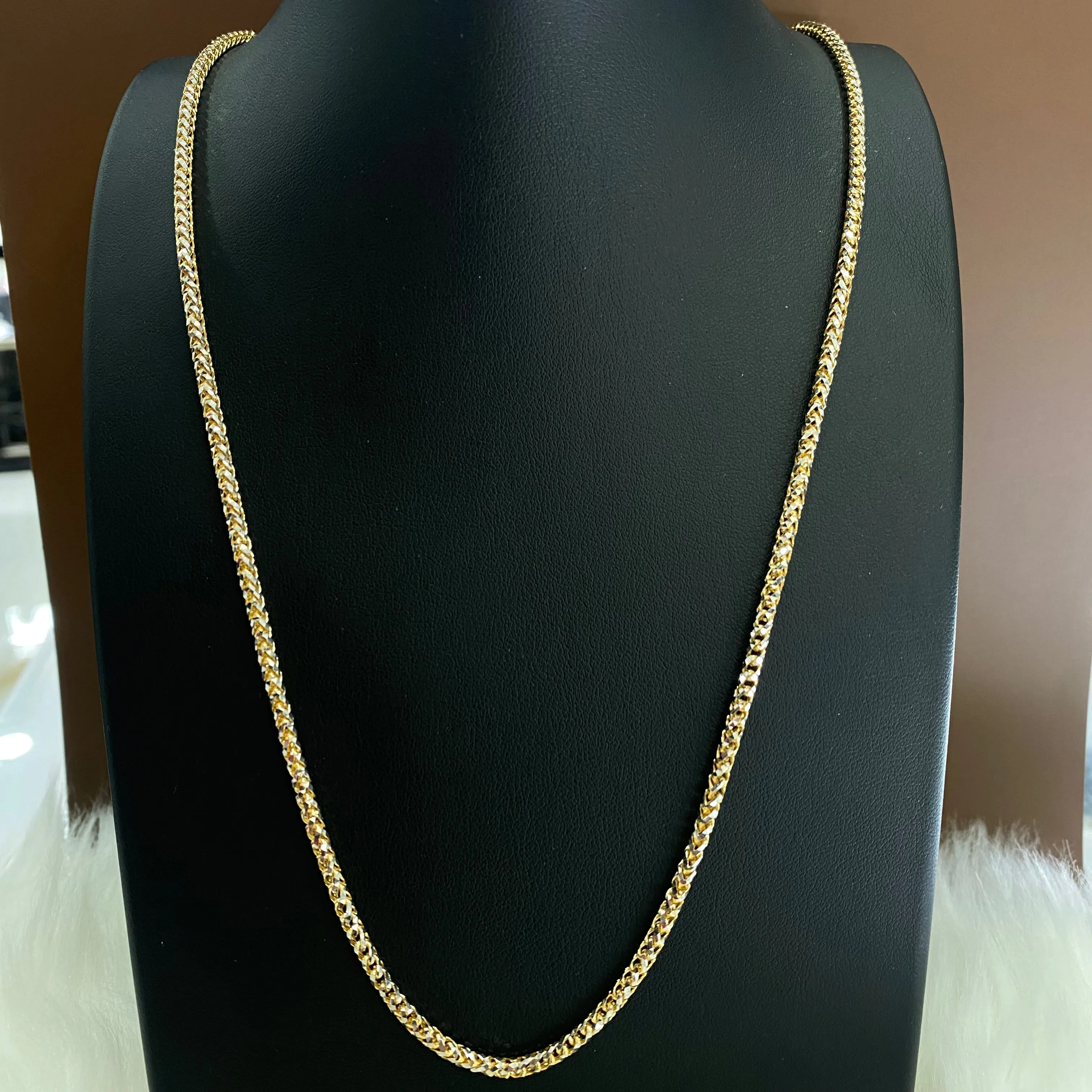 10K Yellow - White Gold Snake Link Diamond Cut Chain / 18.4gr / 2.6mm / 24in