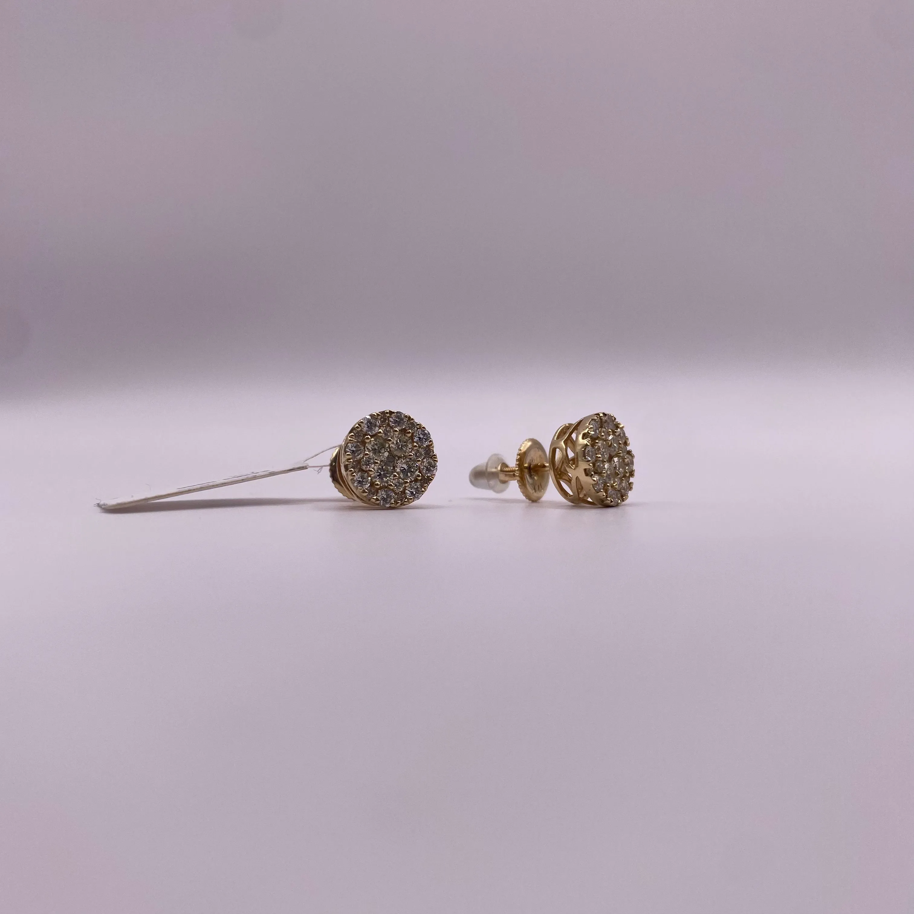 14K Yellow Gold Diamond Circle Flower Stud Earrings 1.00Ct / 2.4gr