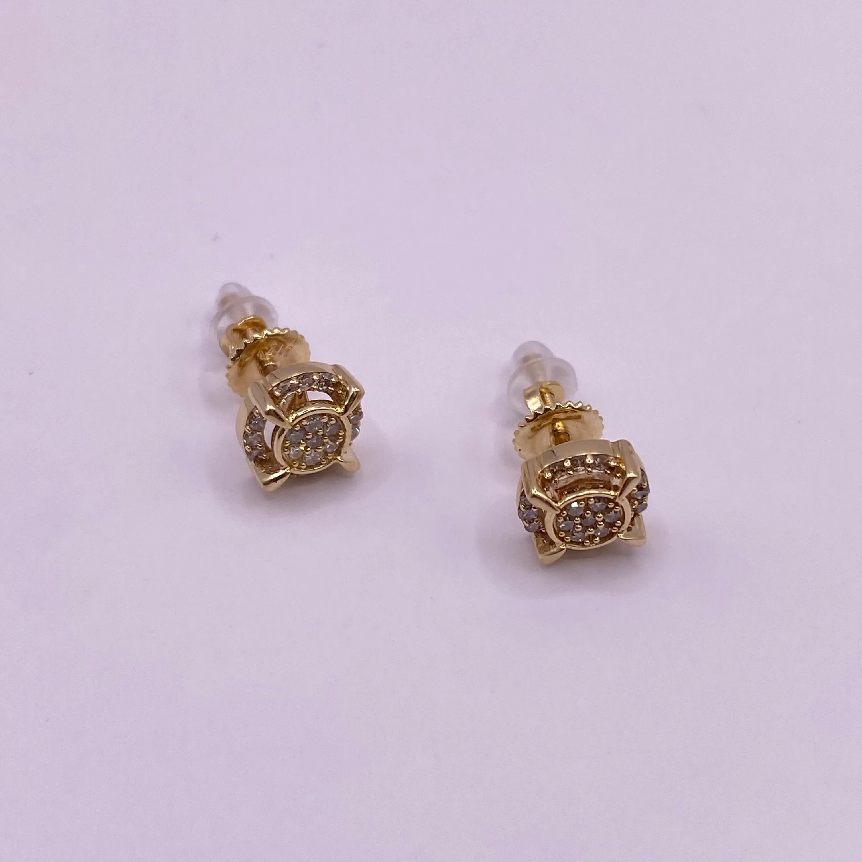 14K Yellow Gold Diamond Circle Stud Earrings 0.21Ct / 1.4gr