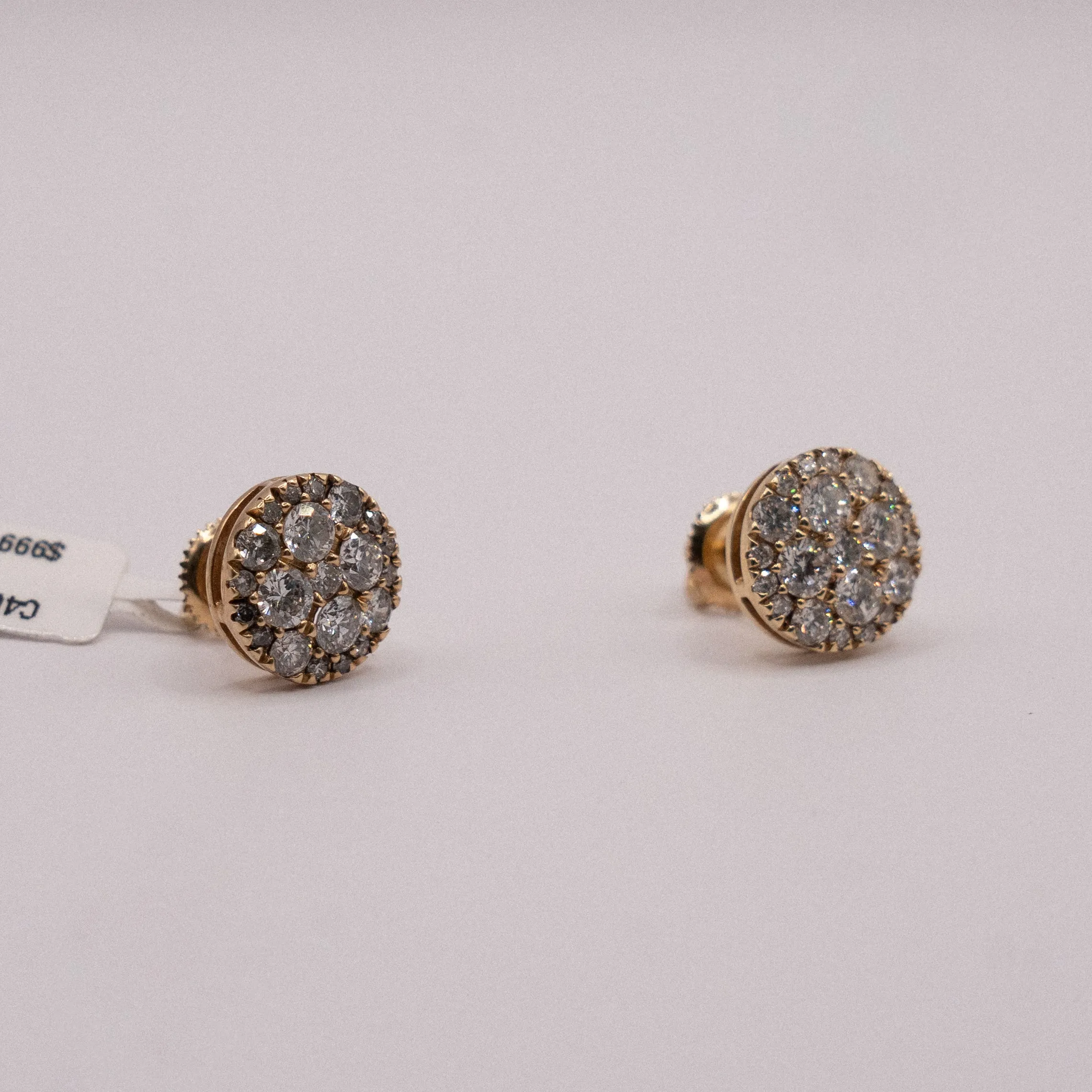 14K Yellow Gold Diamond Circle Stud Earrings 1.50Ct / 2.9gr