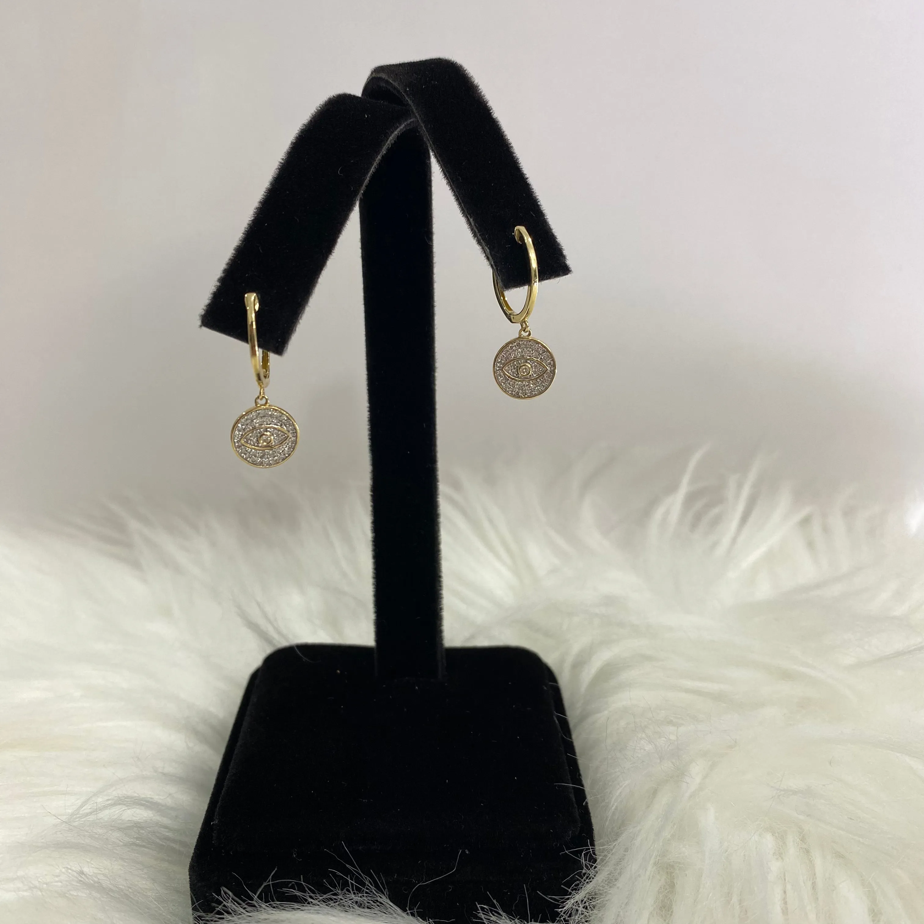 14K Yellow Gold Diamond Eye Hoop Earrings 0.54Ct / 1.9gr