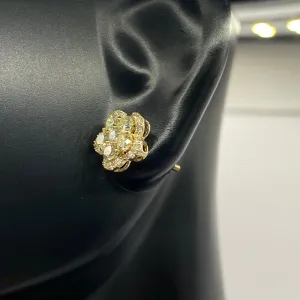14K Yellow Gold Diamond Flower Stud Earrings 1.09Ct / 1.8gr