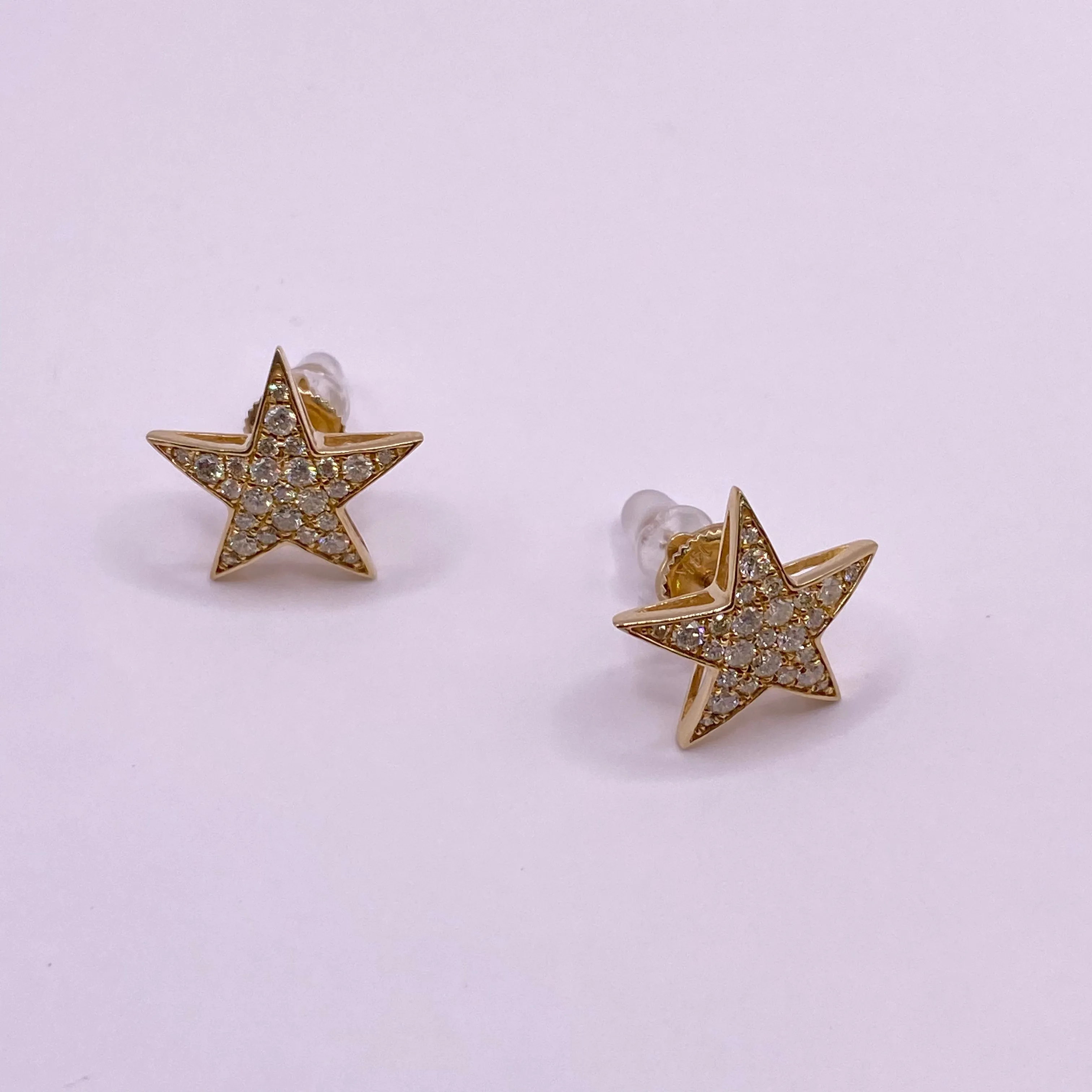 14K Yellow Gold Diamond Star Stud Earrings 0.80Ct / 2.7gr