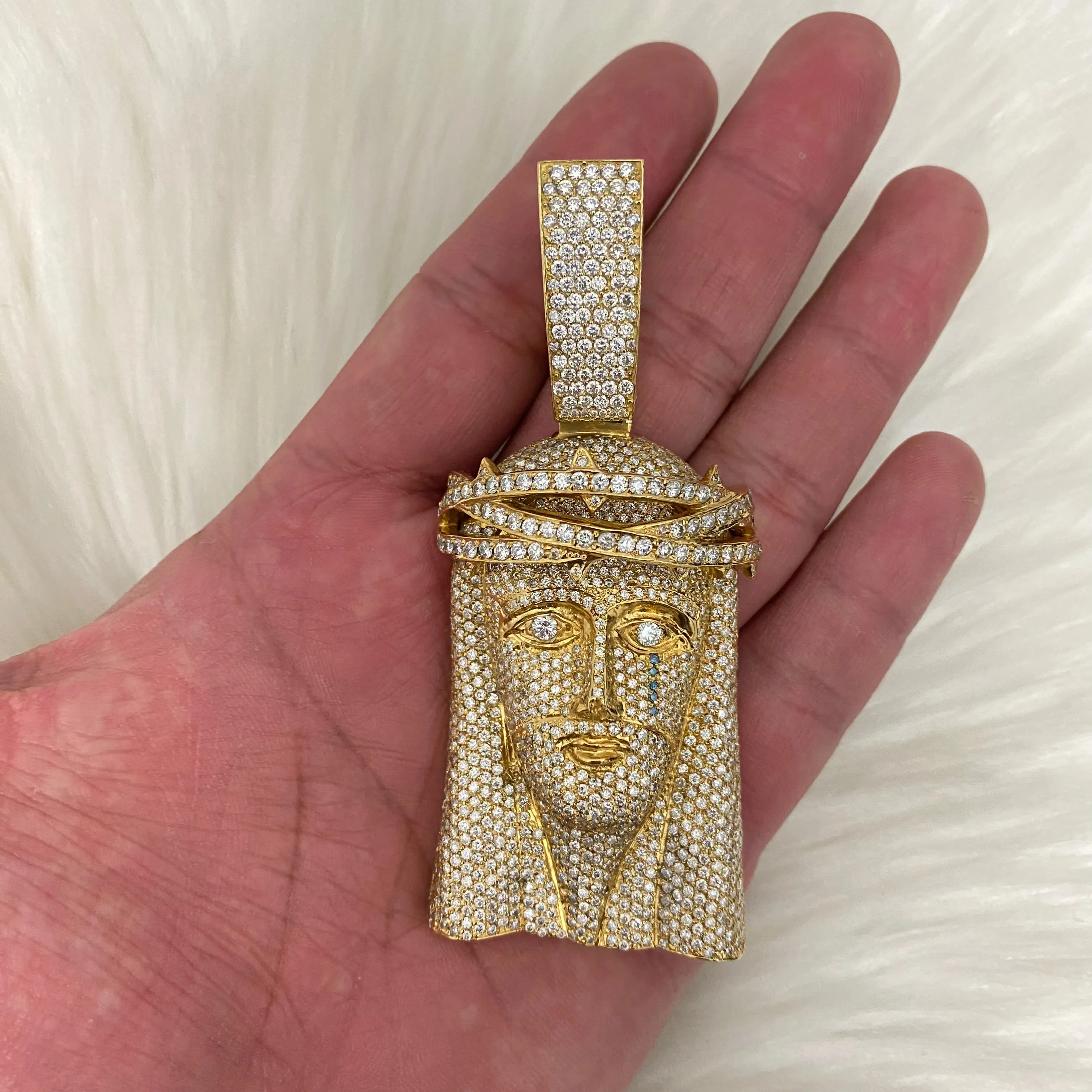 14K Yellow Gold Jesus Face Pendant 16Ct Dia Vs Natural Diamonds / 84.4gr / 3.5in