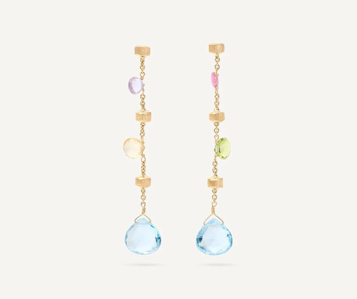 18K Yellow Gold Gemstone Earrings, Long