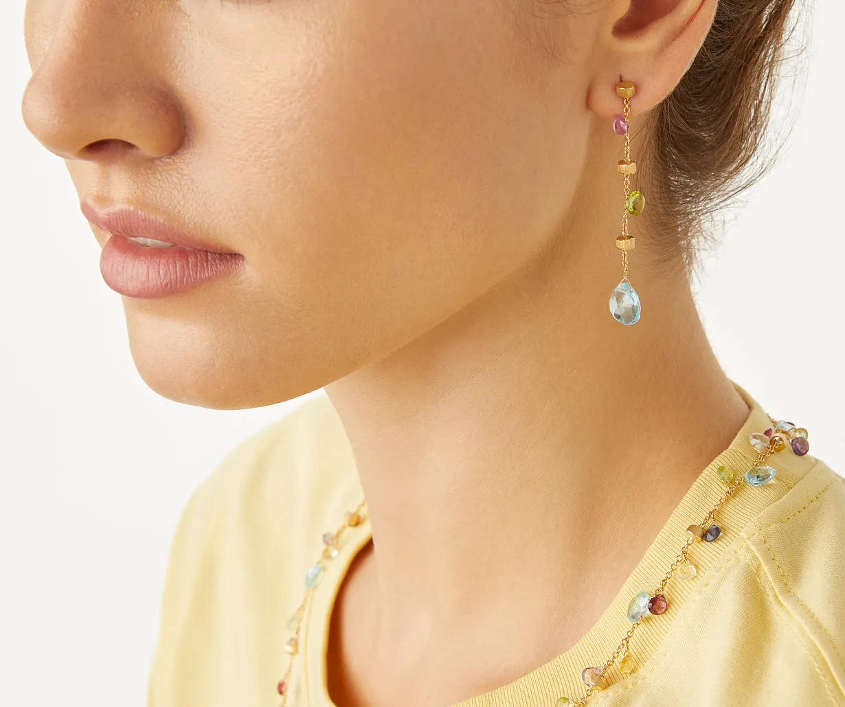 18K Yellow Gold Gemstone Earrings, Long