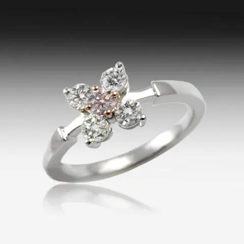 18kt White Gold Floral Pink and White Diamond ring