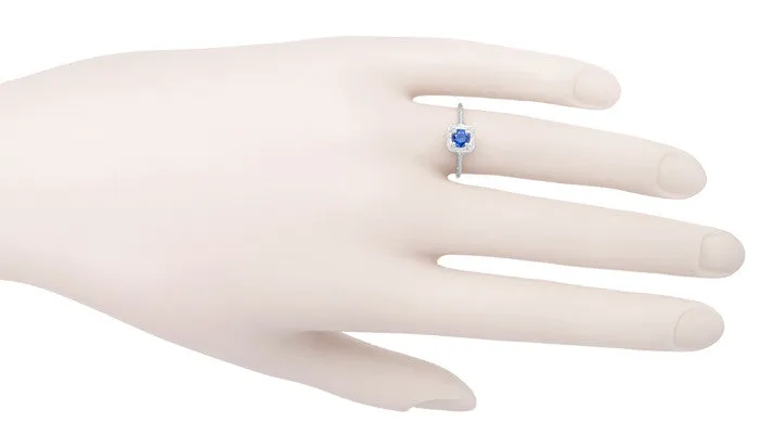 1920's Filigree Scrolls Hand Engraved Art Deco Platinum Sapphire Engagement Ring