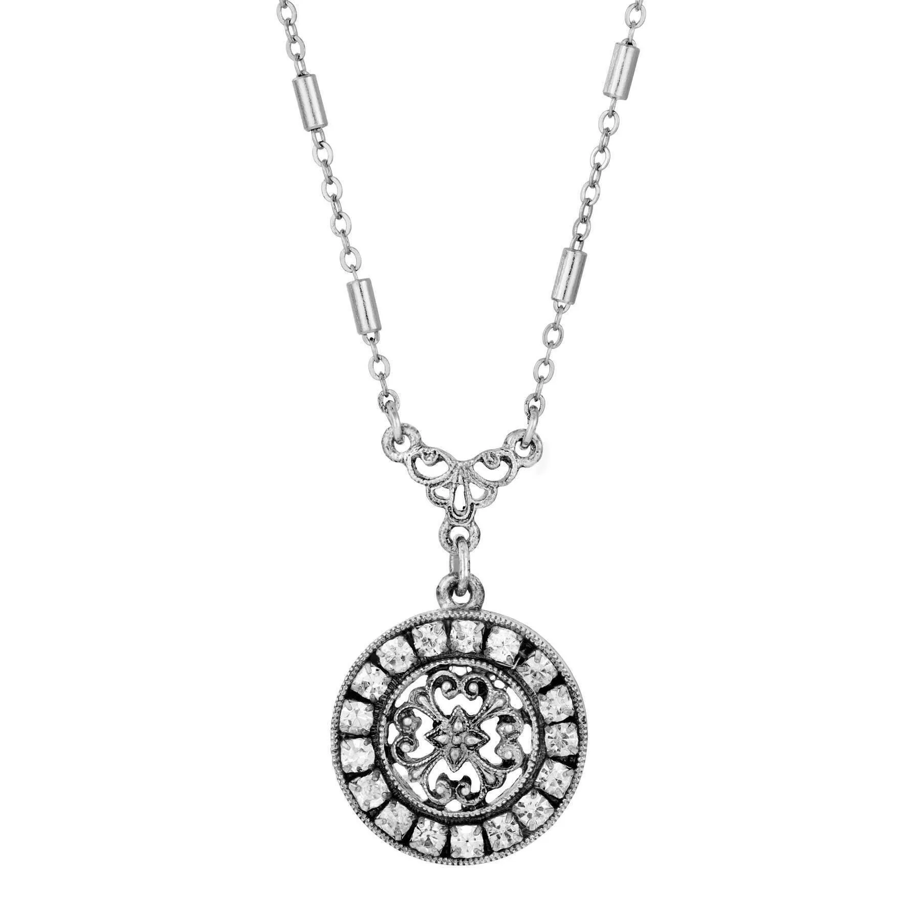 1928 Jewelry Hanauma Filigree Crystal Pendant Necklace 16"   3" Extender