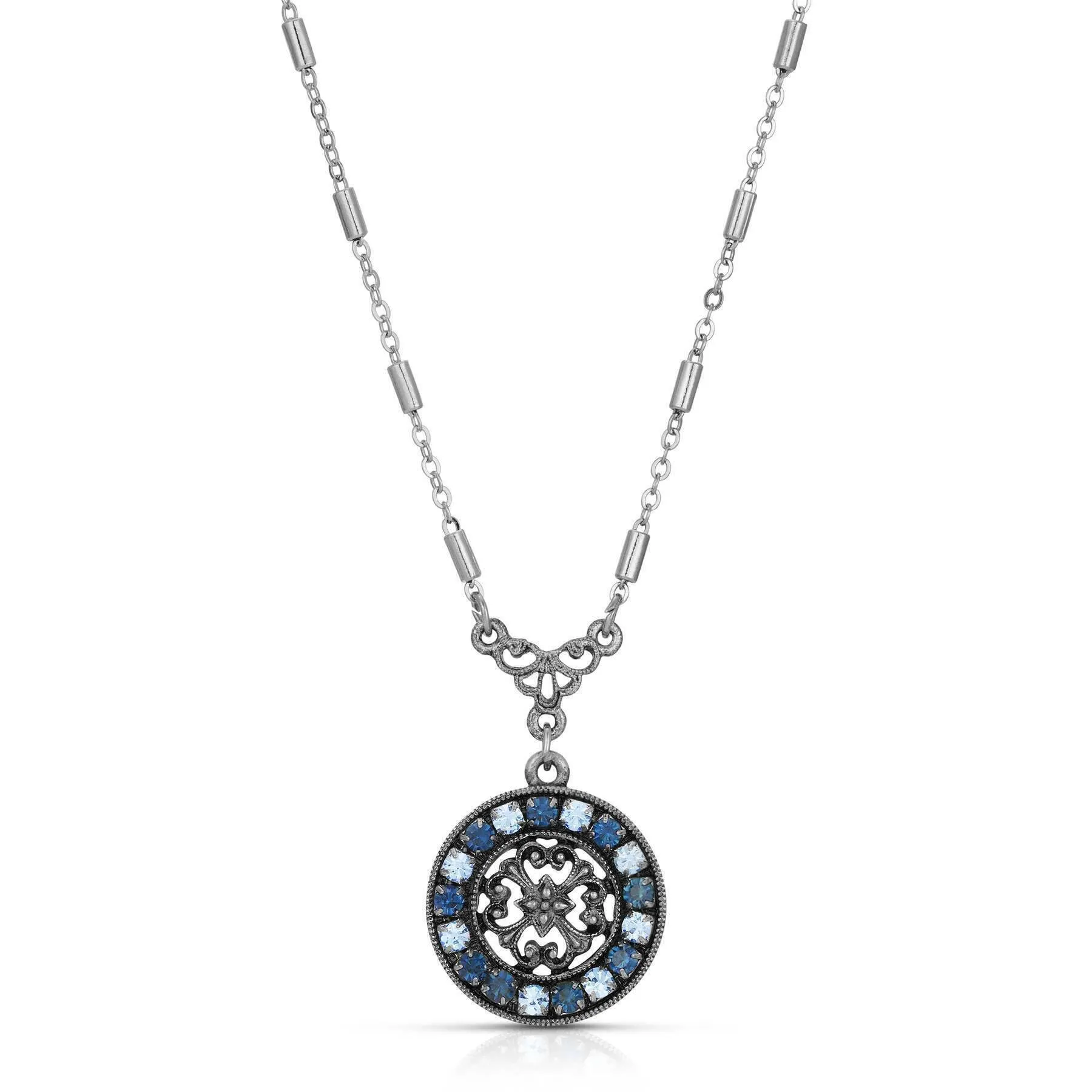 1928 Jewelry Hanauma Filigree Crystal Pendant Necklace 16"   3" Extender