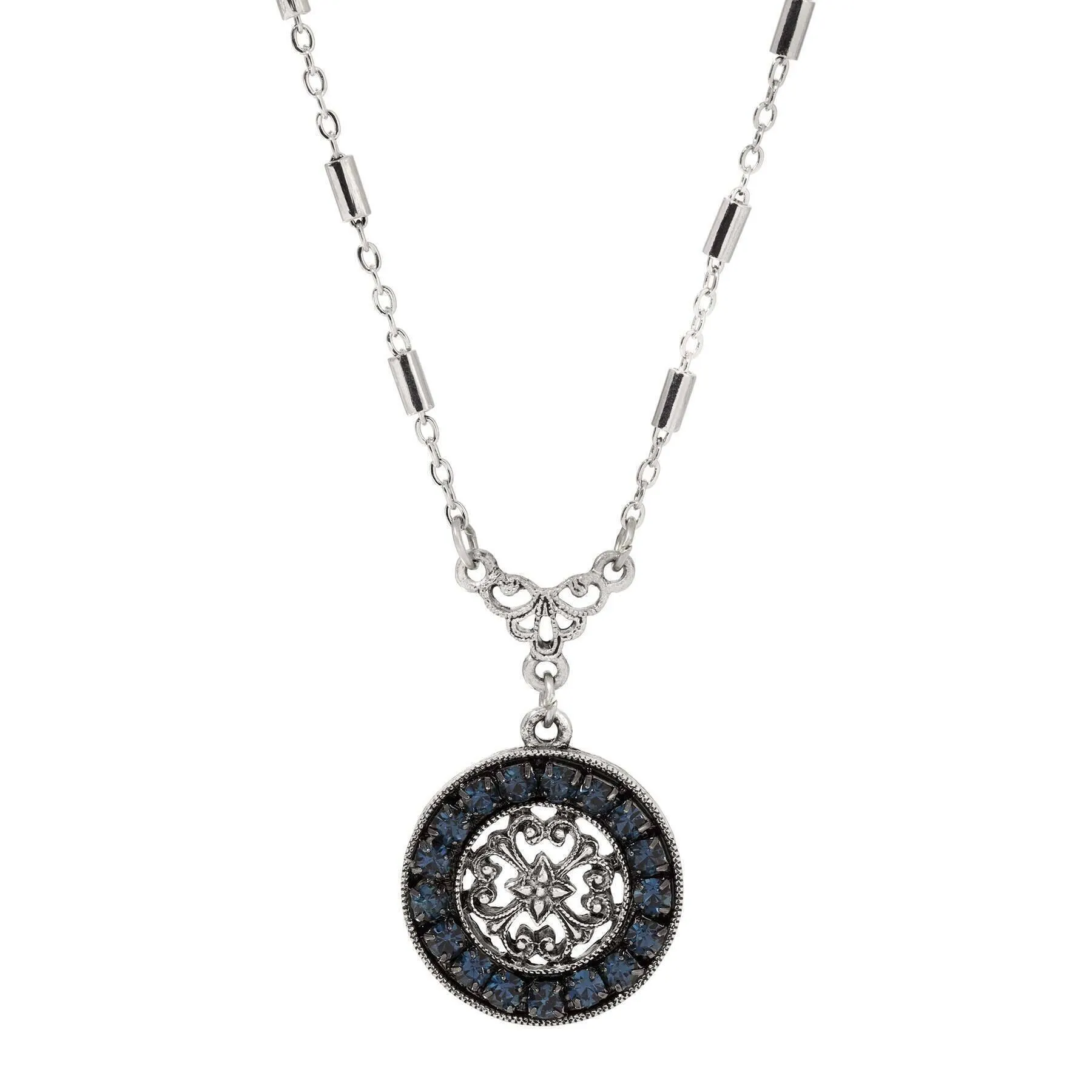 1928 Jewelry Hanauma Filigree Crystal Pendant Necklace 16"   3" Extender