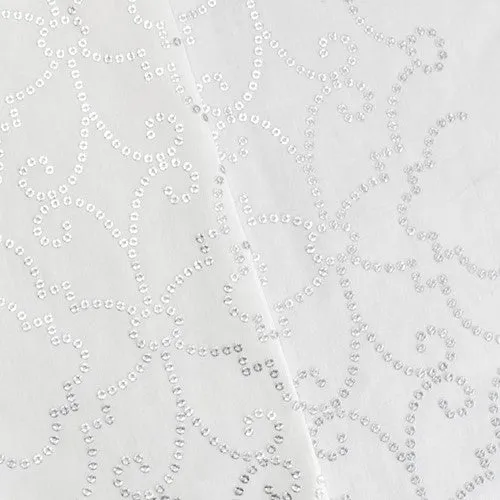 2 YD PC-White/Silver Sequin Quatrefoil Embroidered Drapery Fabric