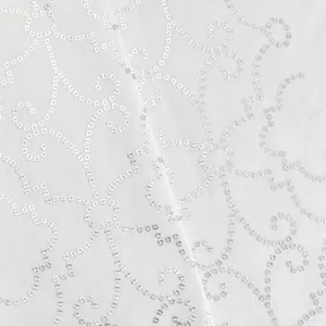 2 YD PC-White/Silver Sequin Quatrefoil Embroidered Drapery Fabric