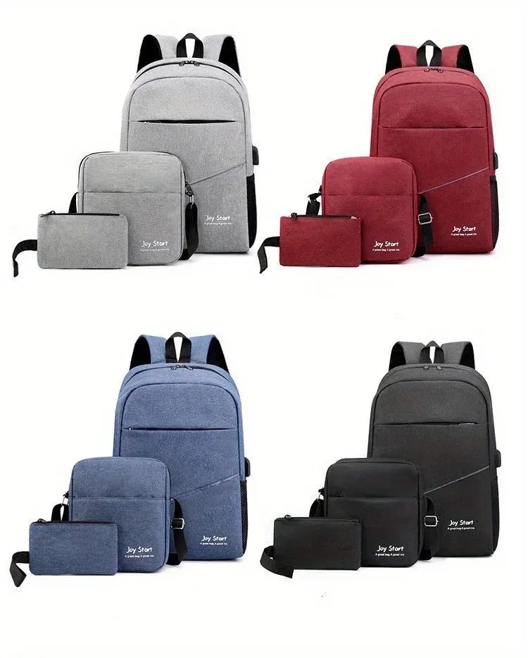 3pcs/set Casual Simple Fashion Large Capacity Backpack, 15.6 Inch Laptop Bag, Travel Backpack