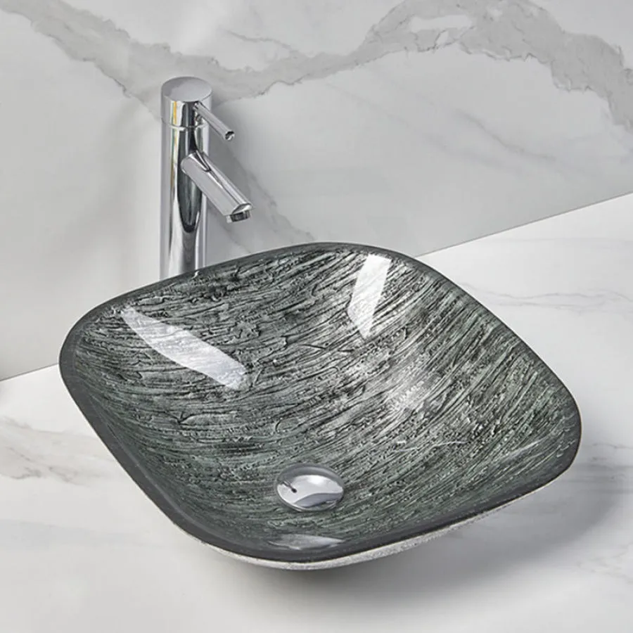 420x420x145mm Above Counter Tempered Glass Art Basin Square Bathroom Antique Vintage Wash Basin