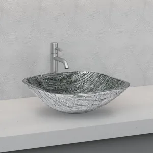 420x420x145mm Above Counter Tempered Glass Art Basin Square Bathroom Antique Vintage Wash Basin