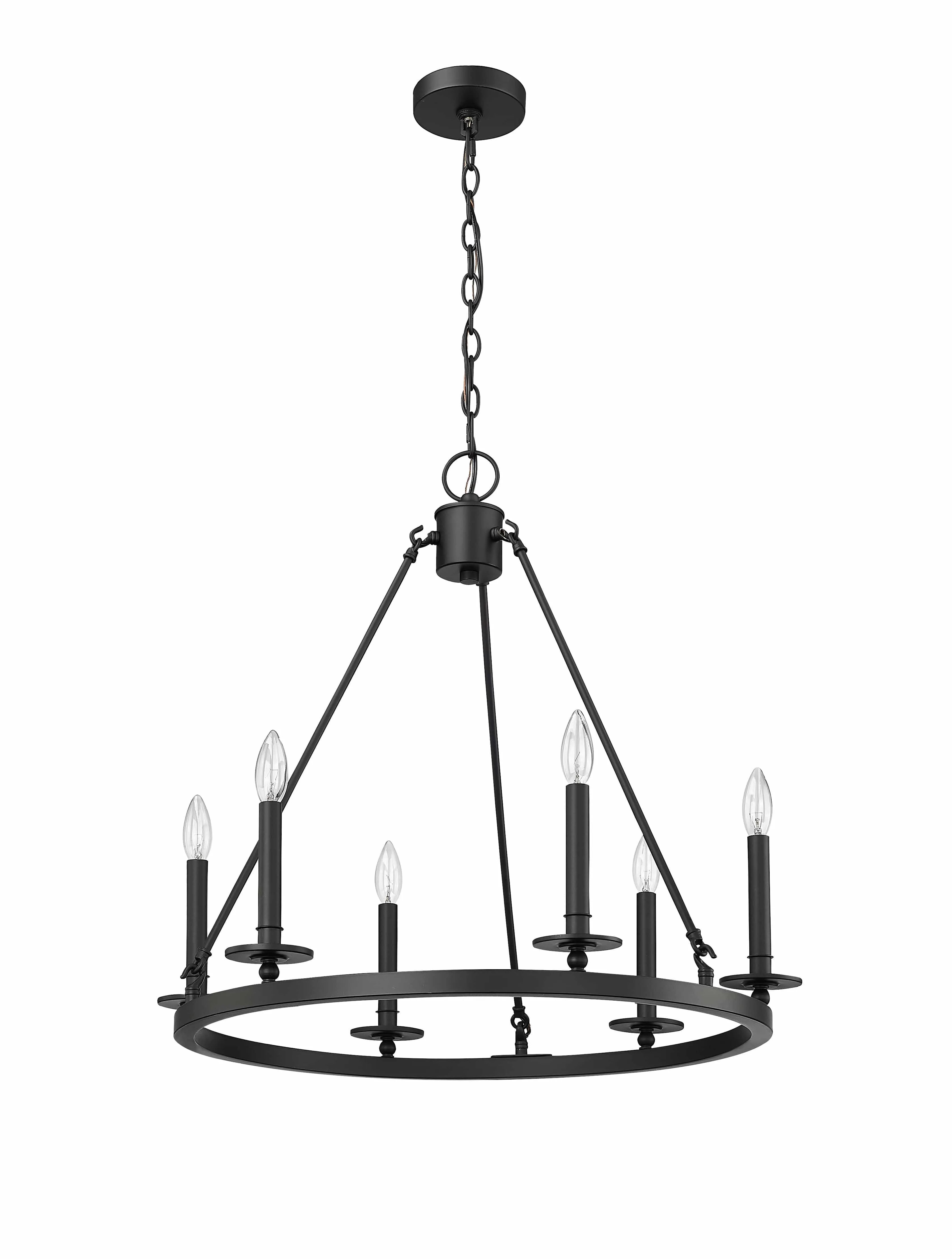 6 Lamps Florence Chandelier - Matte Black - 26in Diameter - E12 Candelabra Base