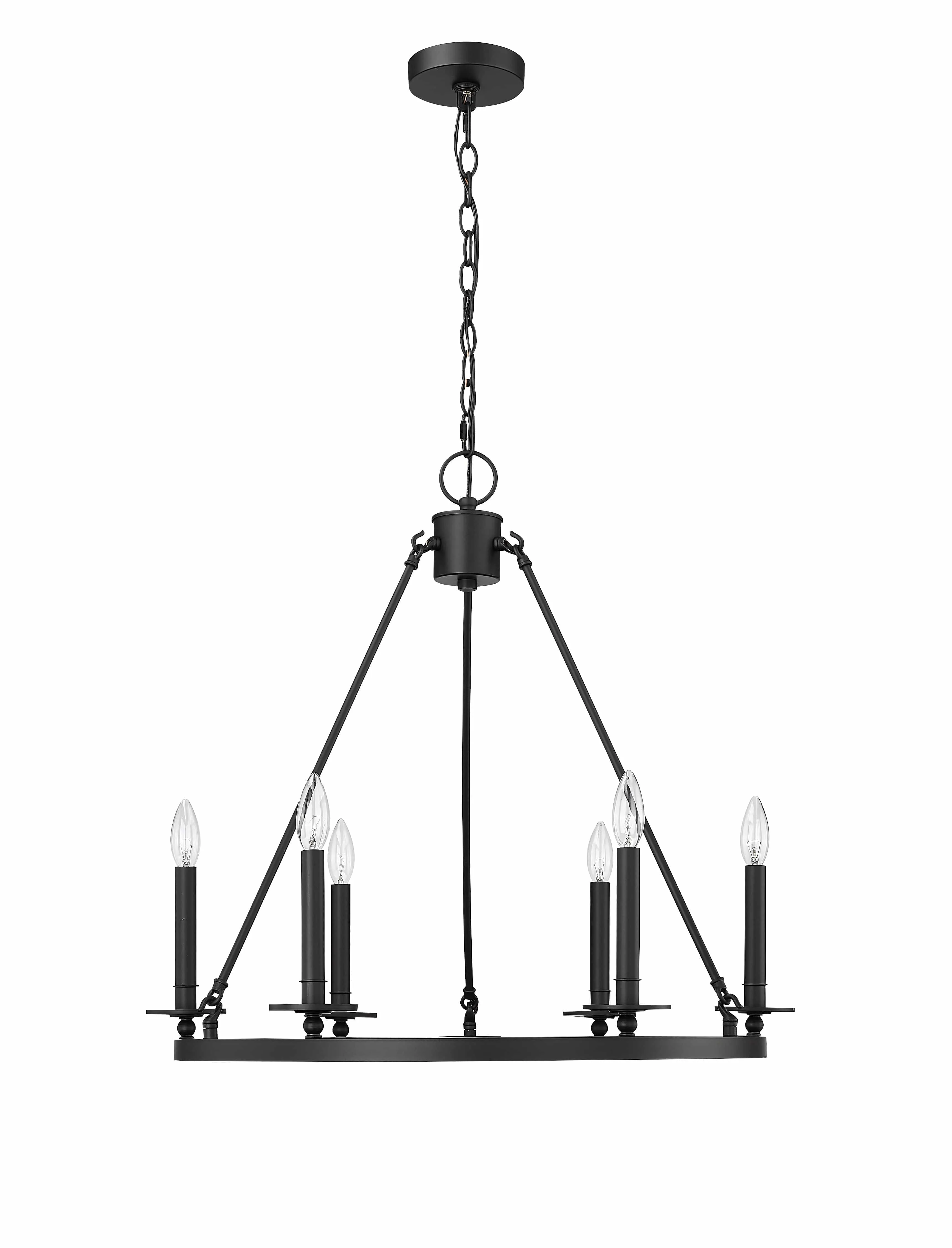 6 Lamps Florence Chandelier - Matte Black - 26in Diameter - E12 Candelabra Base