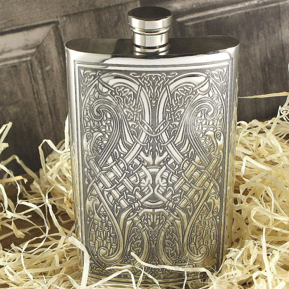 8oz Pewter Hip Flask with Celtic Knot Design