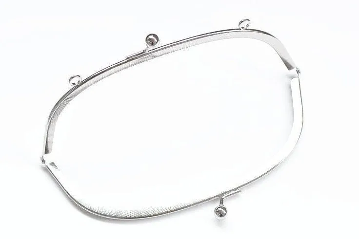 8" (21cm) Retro Half-Round Silver Purse Frame With Two Loops 21cm x 7.8cm