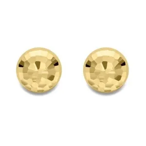 9ct Gold Button Stud Earrings, Diamond Cut, Sleek 10mm, 1.20g, Gift box included