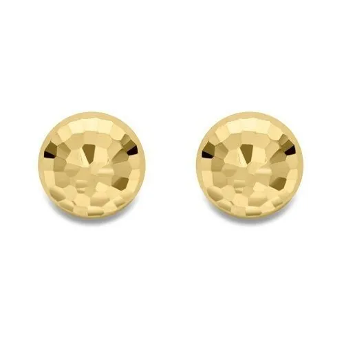 9ct Gold Button Stud Earrings, Diamond Cut, Sleek 10mm, 1.20g, Gift box included