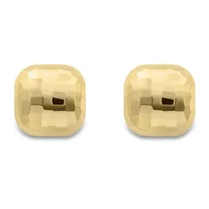 9ct Gold Cushion Shape Studs, Hammered Finish, Trendy 8mm, 1.20g, Gift box included