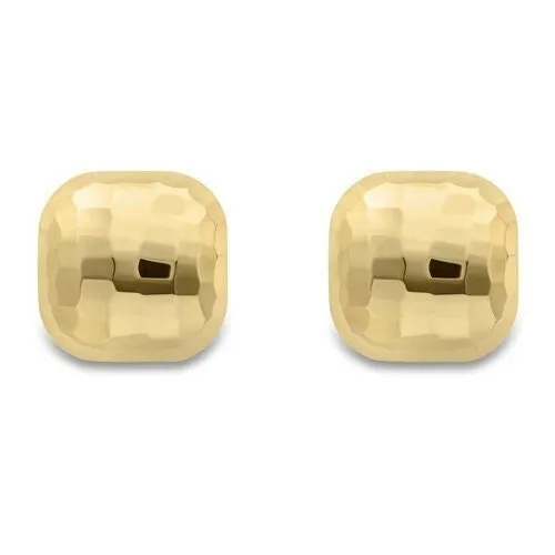 9ct Gold Cushion Shape Studs, Hammered Finish, Trendy 8mm, 1.20g, Gift box included