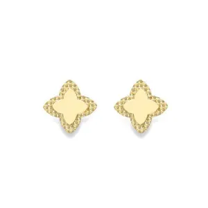 9ct Gold Satin Clover Stud Earrings, Luck & Elegance, 6mm, 0.80g, Gift Box Included