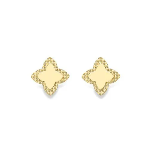 9ct Gold Satin Clover Stud Earrings, Luck & Elegance, 6mm, 0.80g, Gift Box Included