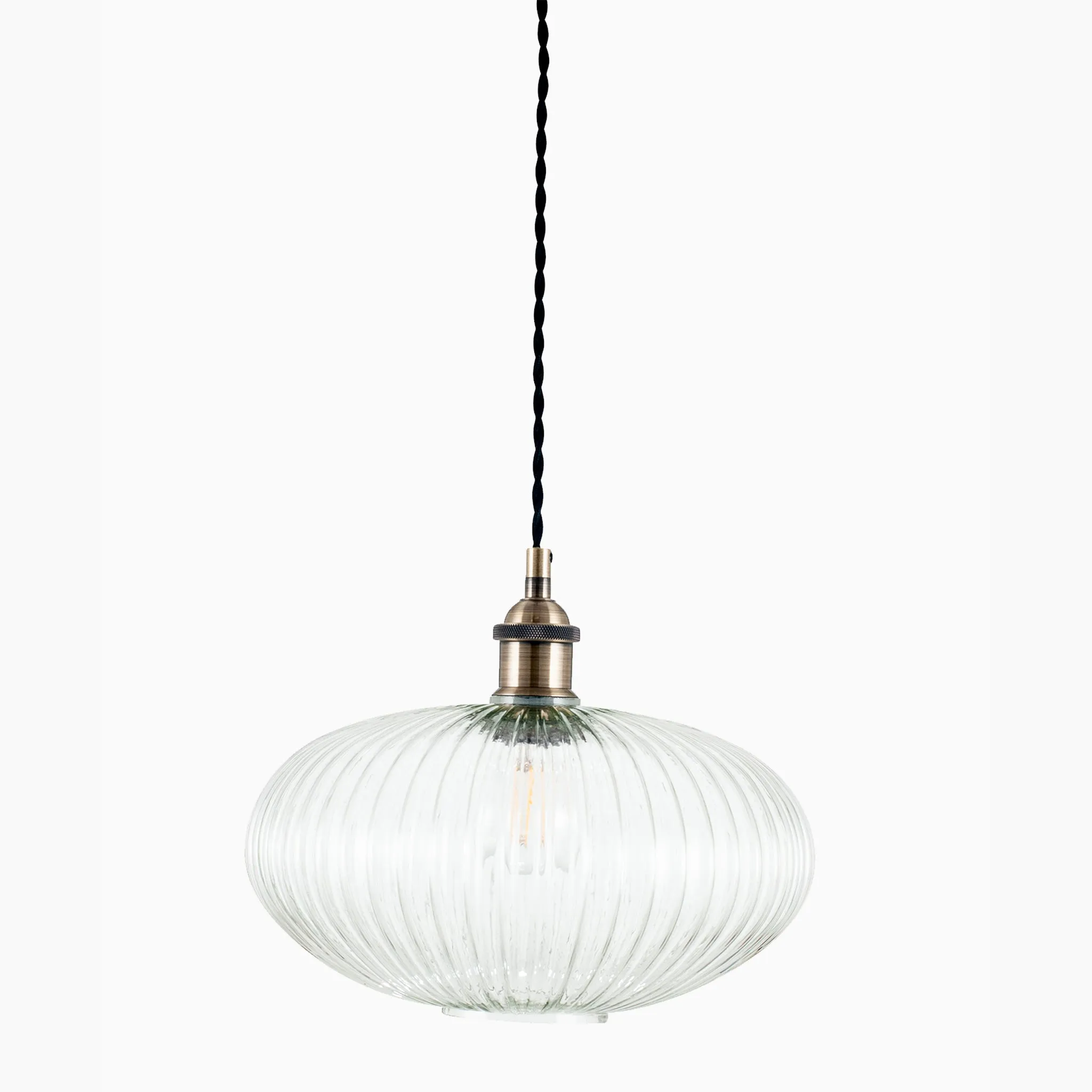 Abigail Clear Ribbed Glass Oval Pendant