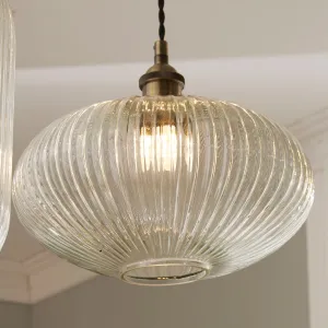 Abigail Clear Ribbed Glass Oval Pendant