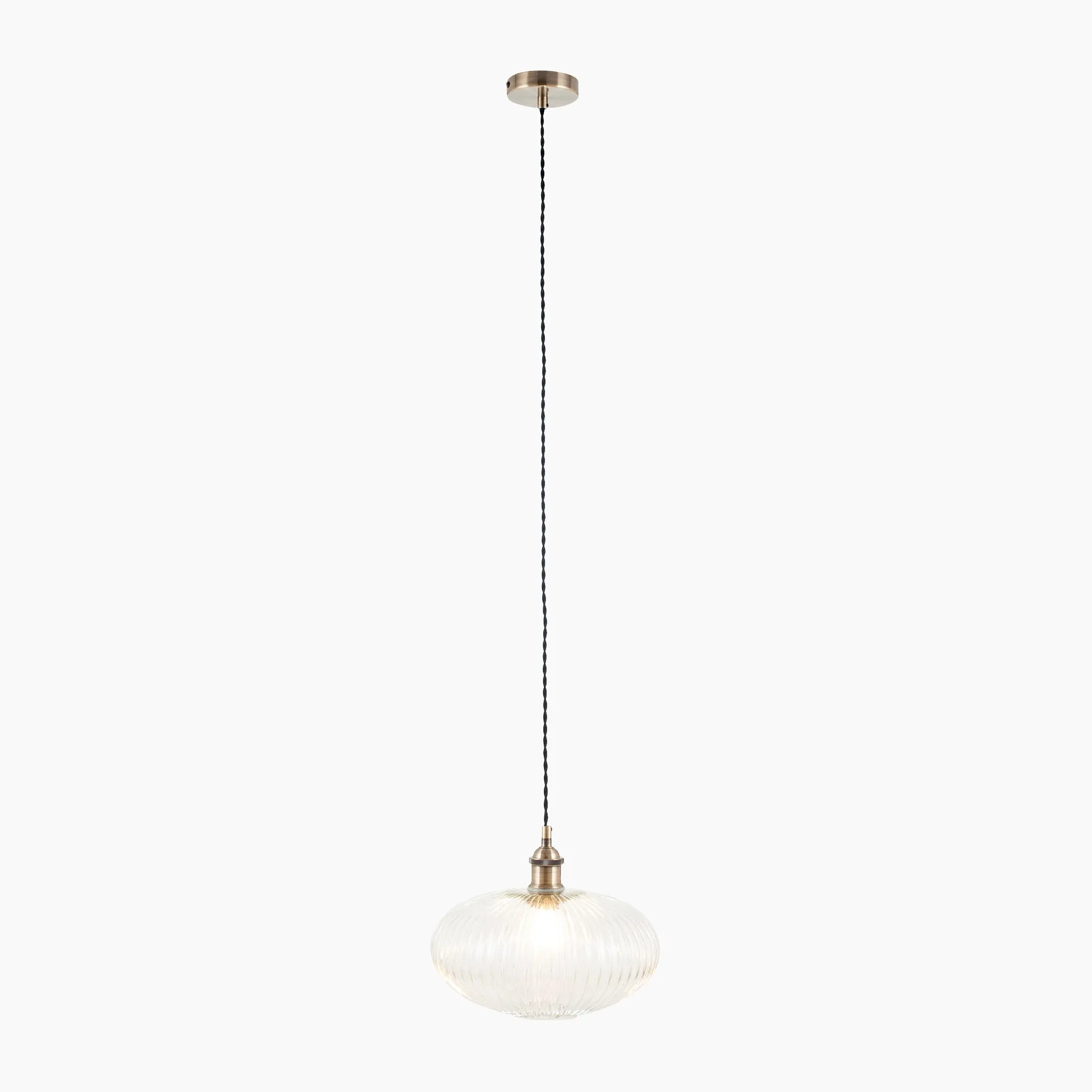 Abigail Clear Ribbed Glass Oval Pendant