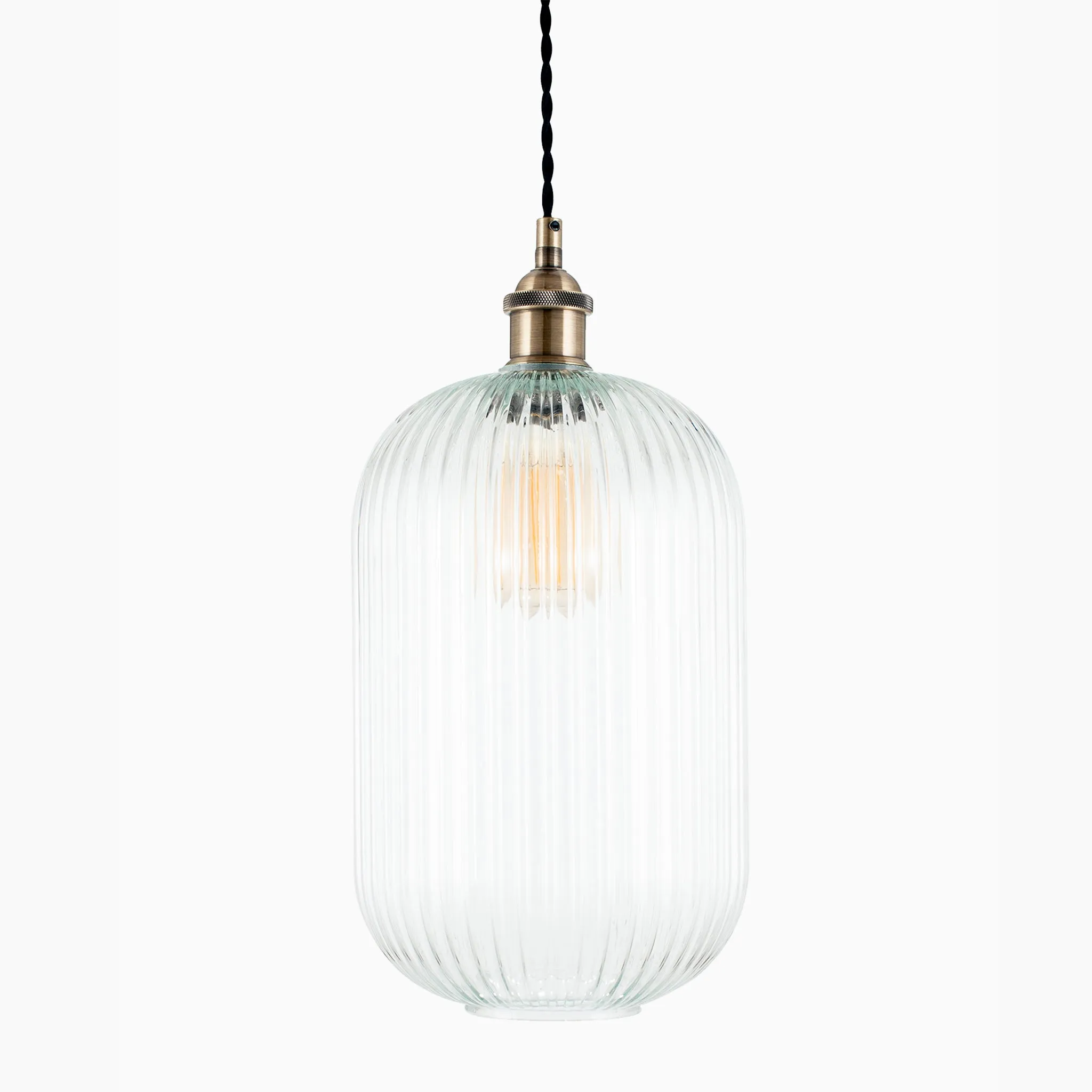 Abigail Clear Ribbed Glass Tall Pendant