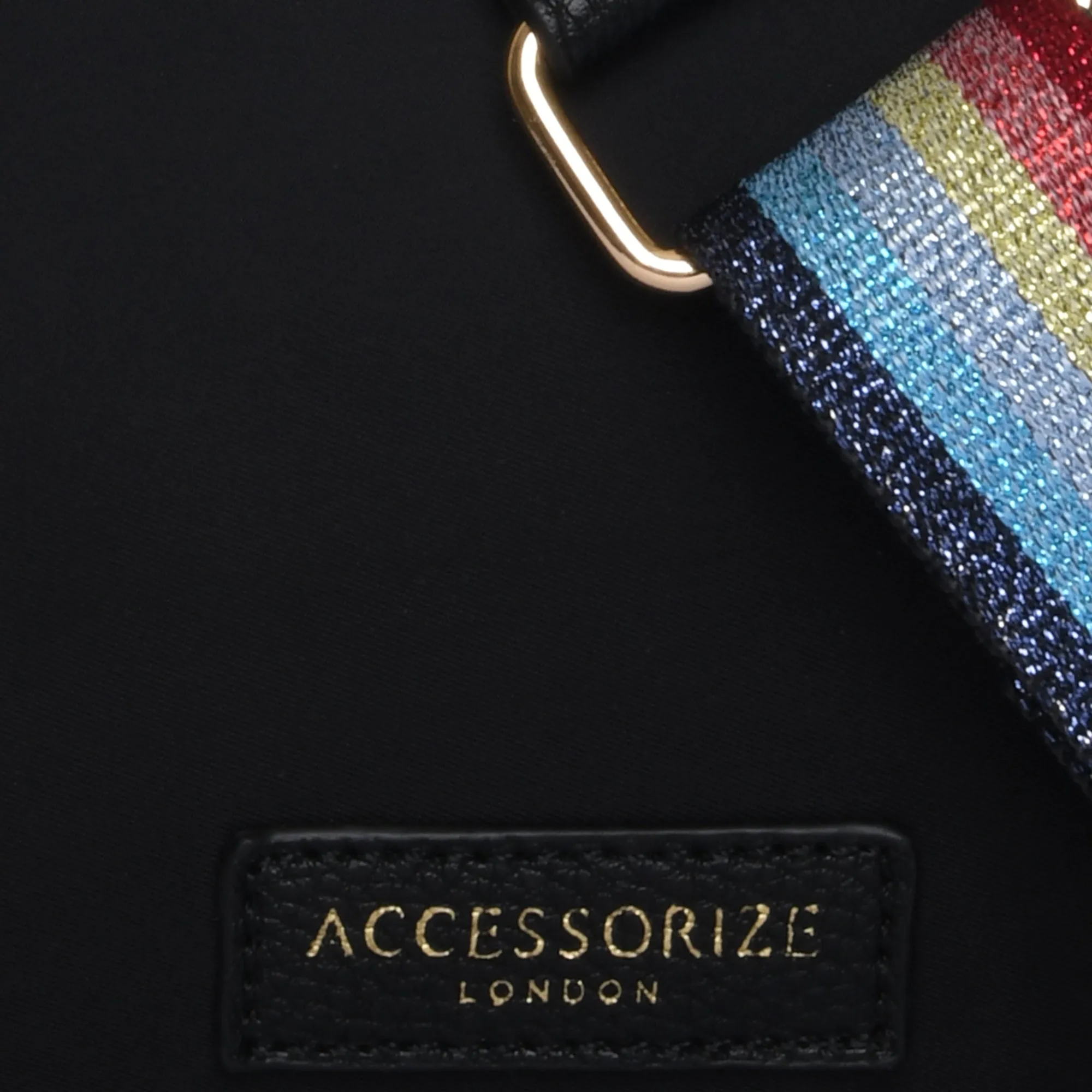 Accessorize London Women's Faux Leather Black Rainbow Strap Sling Bag