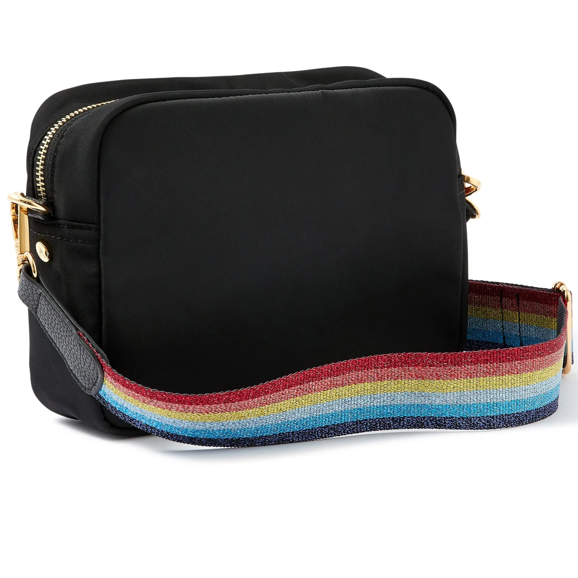 Accessorize London Women's Faux Leather Black Rainbow Strap Sling Bag