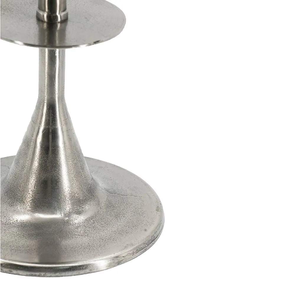 Aja 22 Inch Aluminum Accent Table, Rounded Top, Teardrop Base, Silver By Casagear Home
