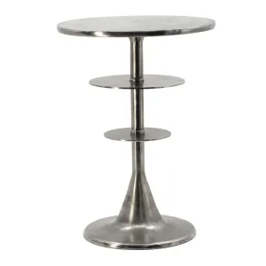 Aja 22 Inch Aluminum Accent Table, Rounded Top, Teardrop Base, Silver By Casagear Home