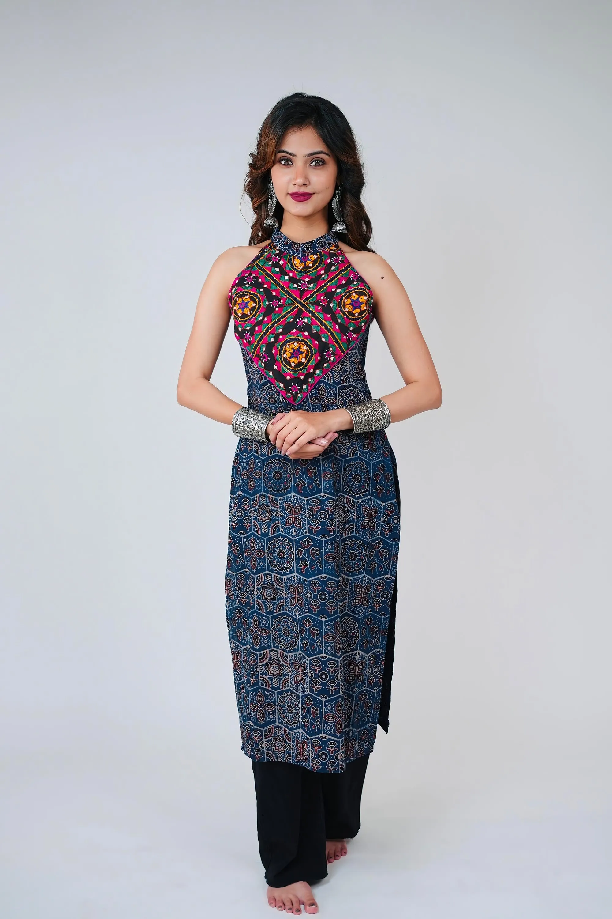 AJRAKH ANTIQUE KUTCHI HAND EMBROIDERY KURTA SET