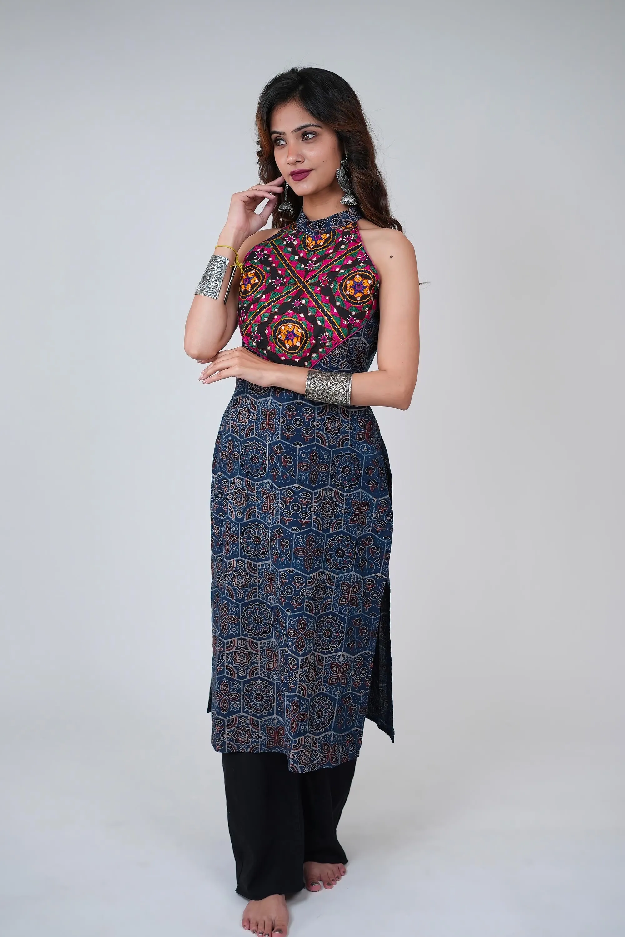 AJRAKH ANTIQUE KUTCHI HAND EMBROIDERY KURTA SET