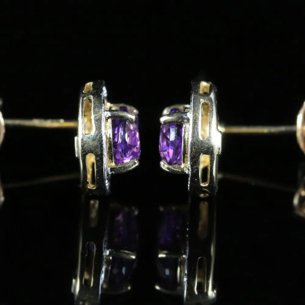 Amethyst Diamond Earrings 9Ct Gold Drop Style