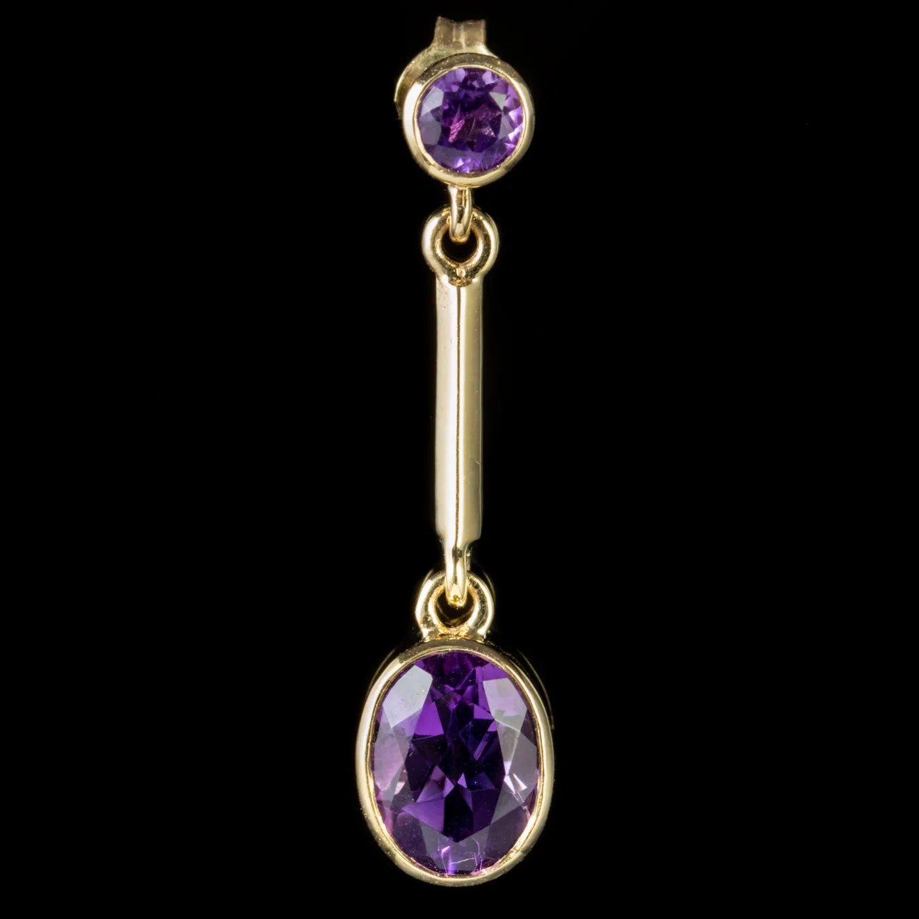 Amethyst Double Drop Earrings 9Ct Gold