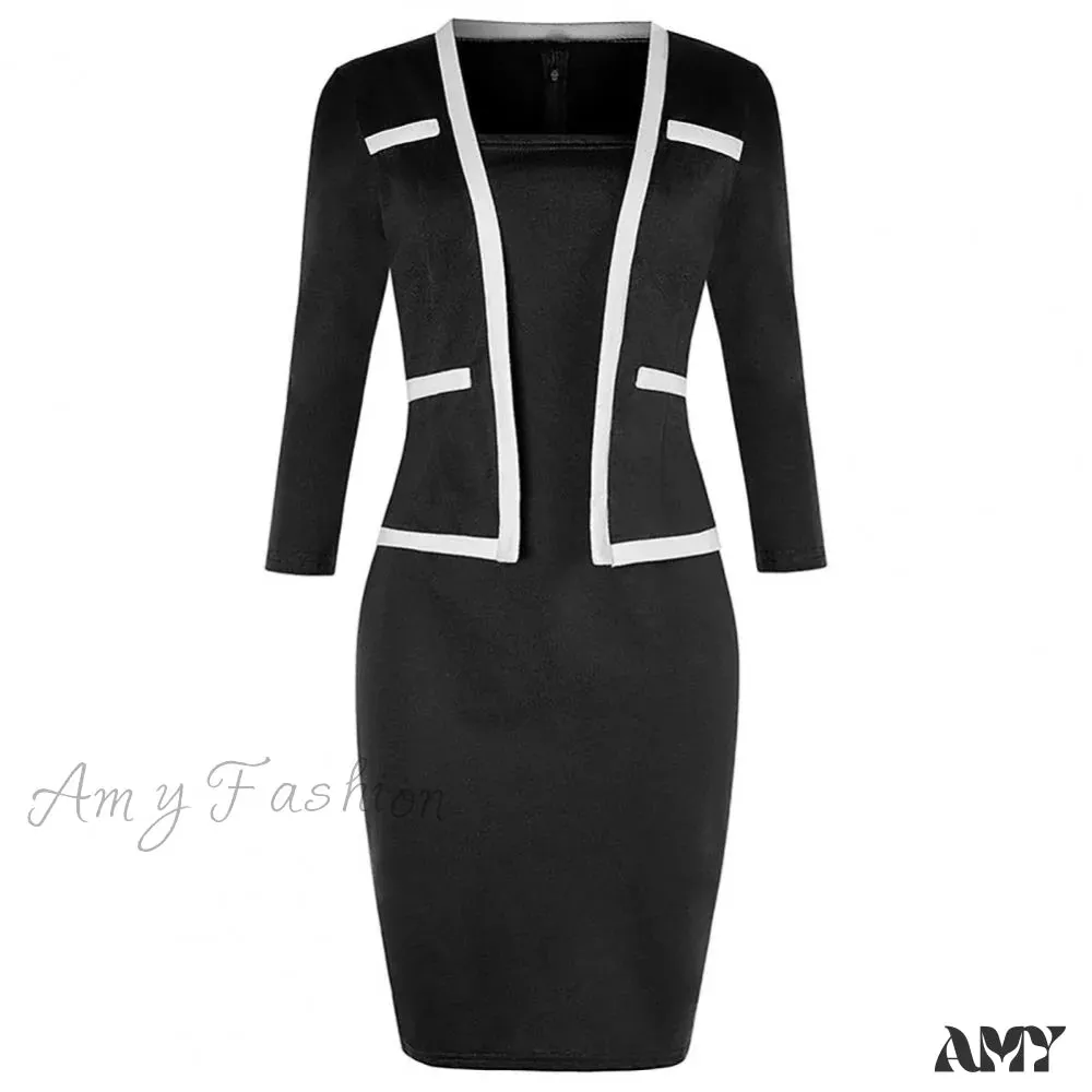 Amy Fashion - Fake Two Piece Sheath Dress Uniform