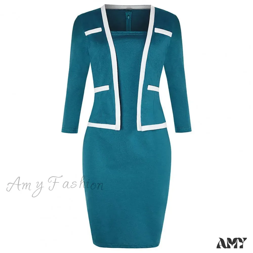 Amy Fashion - Fake Two Piece Sheath Dress Uniform